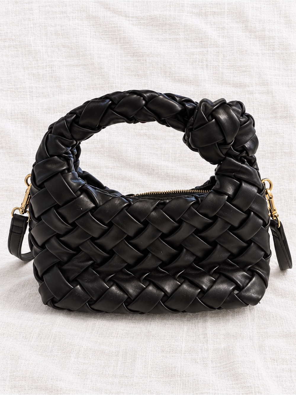 Urban Expressions Black Woven Handbag Braided Top Handle Crossbody Bag